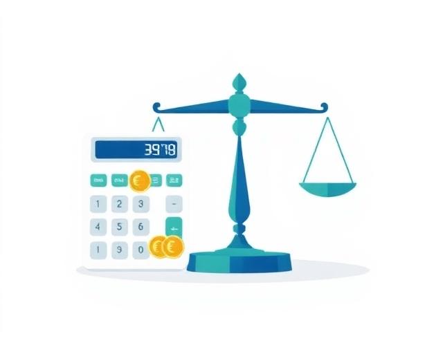 Alimentatieberekening met juridische weegschaal en calculator